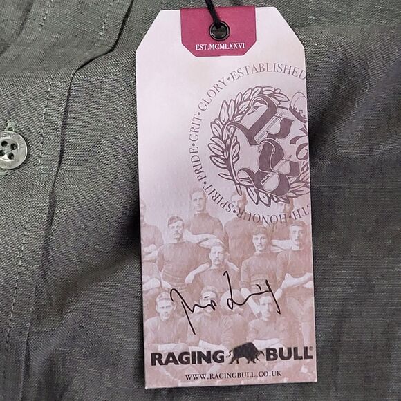 Raging Bull Button Up Shirt Mens Olive Size M Long Sleeve Linen Blend Logo NWT - Picture 13 of 16
